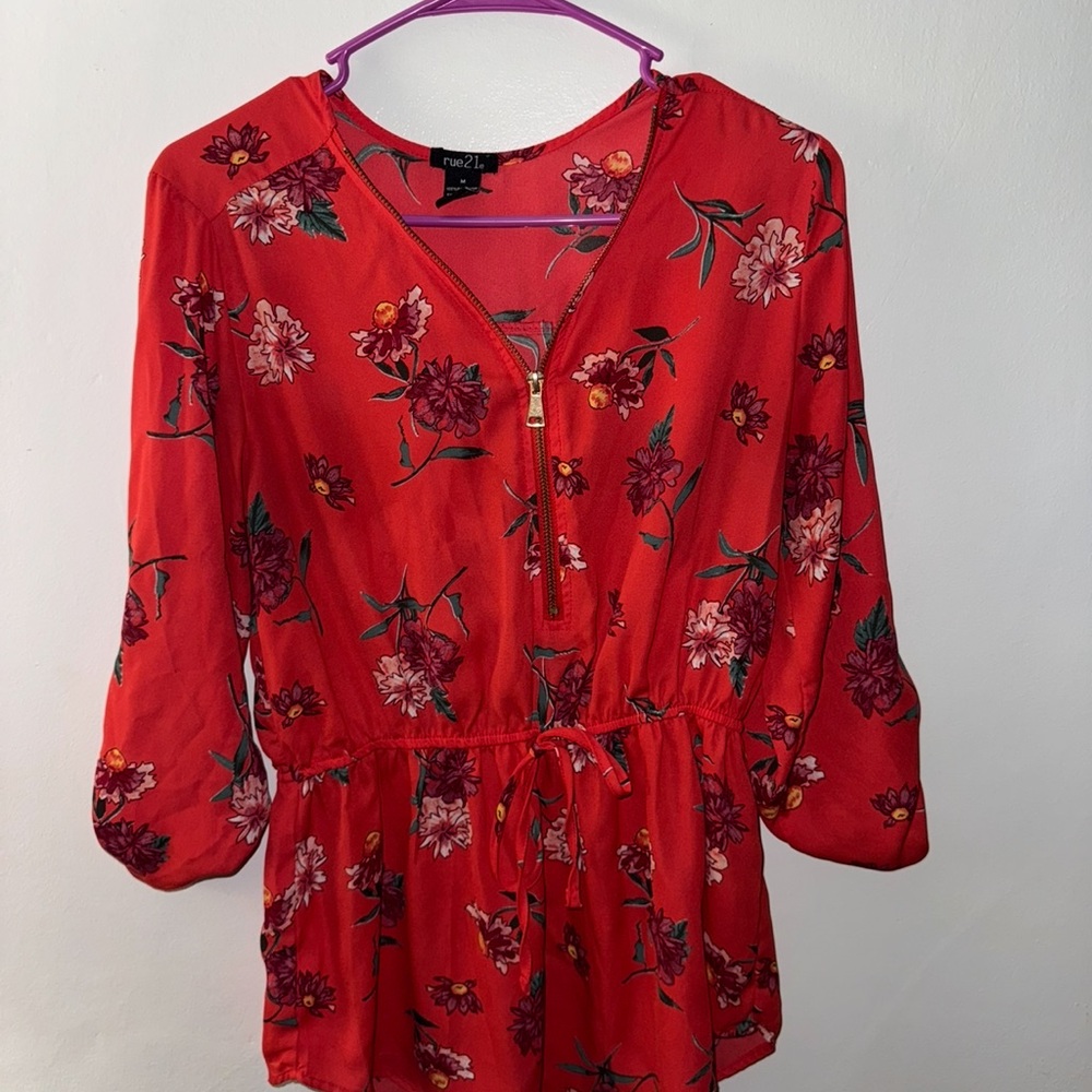 Rue21 Vibrant Red Floral Blouse